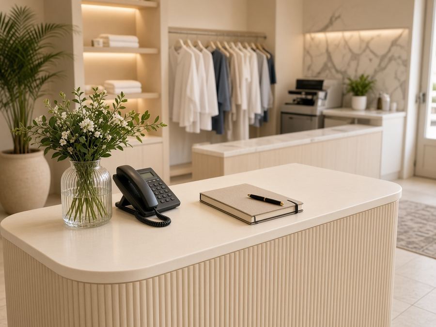 Contact desk at Infatbugli Atelier in Doha